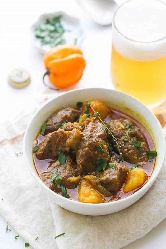 Curry goat in a bowl